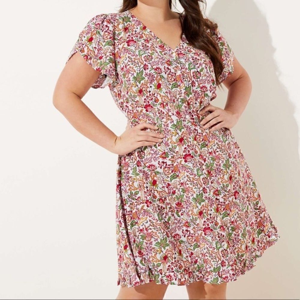 LOFT Plus Floral Jungle Ruffle Pocket Dress NWT